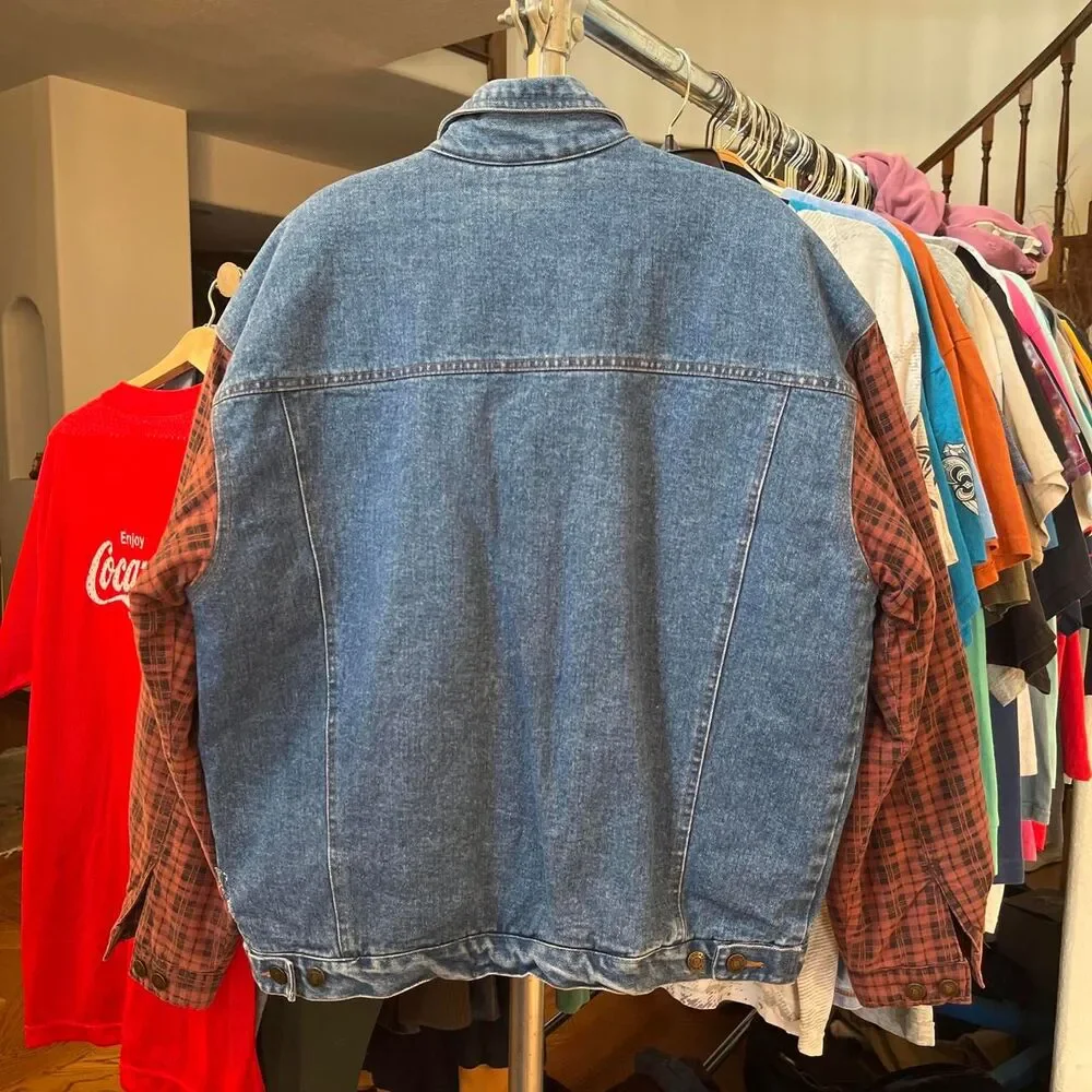 Vintage 90s Arizona Jean Co Jean Jacket Striped Sleeve Jacket! - Picture 4 of 5